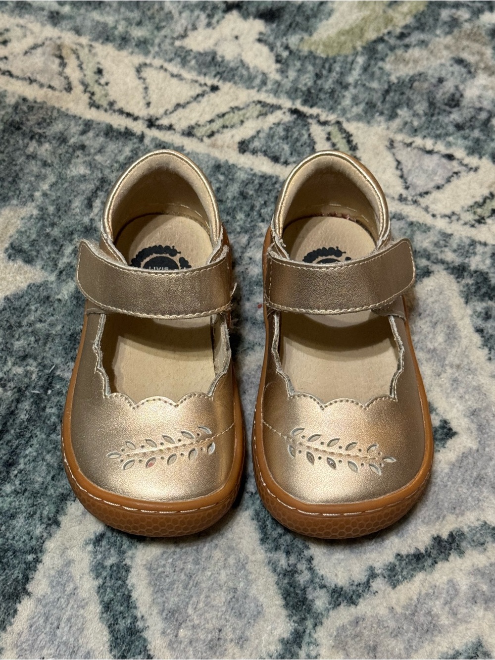 Livie & Luca Metallic Gold Mary Jane with Leaf Cutouts